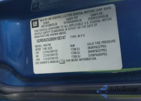 2006 Hummer H2 Suv из США, поврежденный, VIN 5GRGN23U86H106747